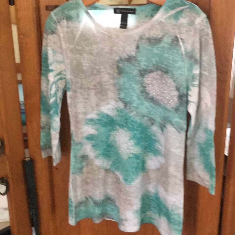 INC Teal/Grey/White Top